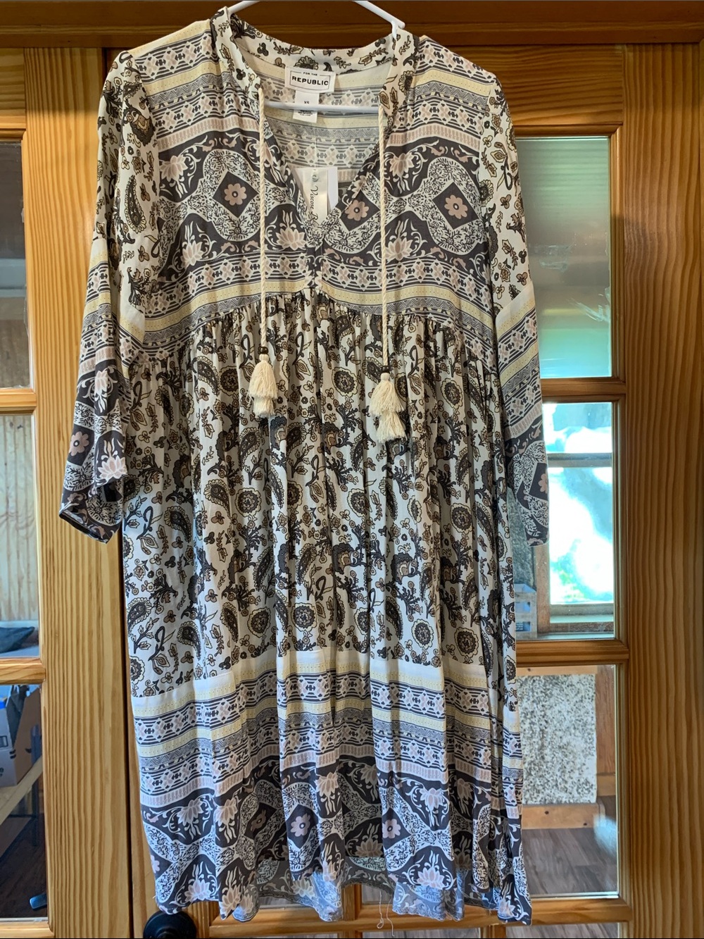 NWT Women's For the Republic Paisley and Border Print Peplum Boho Mini Dress XS